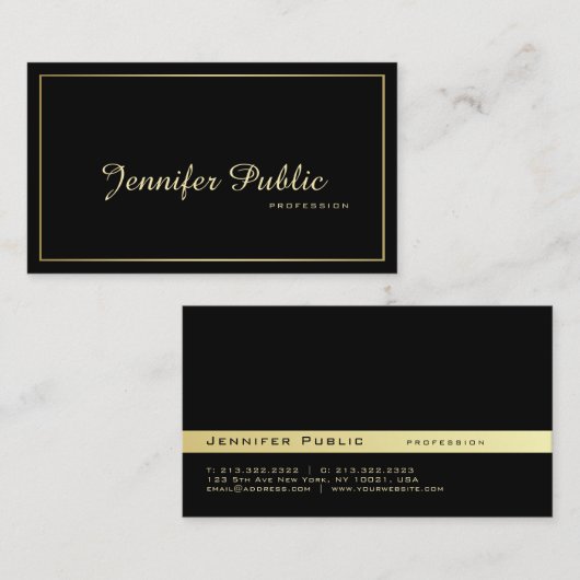 エレガントモダンプロフェッショナルブラック金ゴールドプレーン 名刺 (正面/裏面)