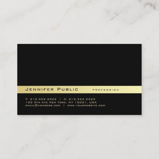 エレガントモダンプロフェッショナルブラック金ゴールドプレーン 名刺 (裏面)