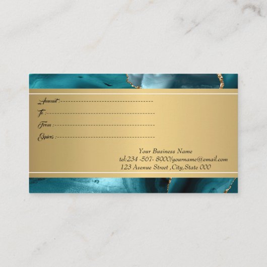 エレガントモダンプロフェッショナル大理石エメラルドグリーン 割引カード (裏面)