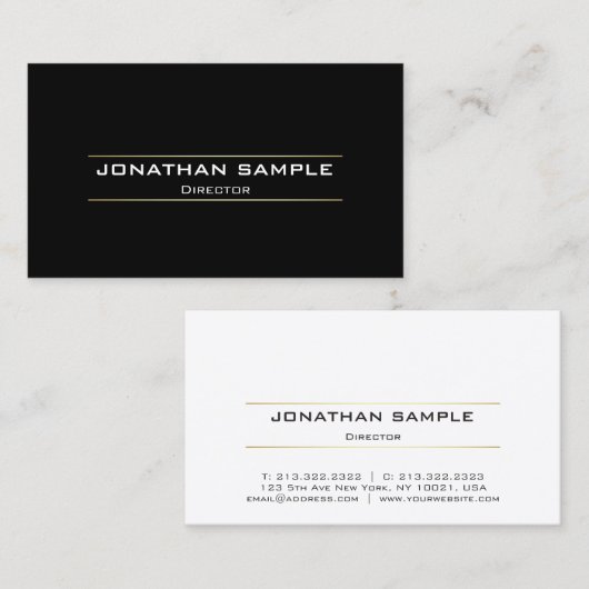 エレガントモダンプロフェッショナル白黒金ゴールドプレーン 名刺 (正面/裏面)