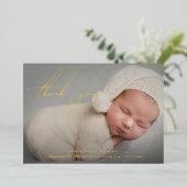 エレガントモダンベビー写真Thank You Script 箔招待状 (立ち正面)