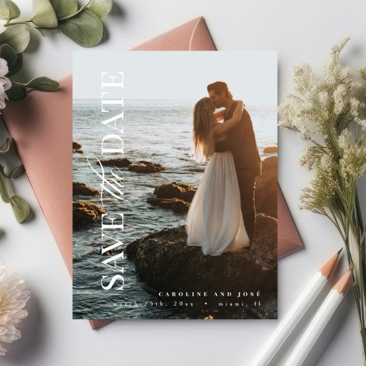 エレガントモダンポートレート写真の保存日付 ポストカード