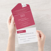 エレガントモダンマゼンタモノグラム結婚のスクリプト オールインワン招待状 (貼ってはがせる)