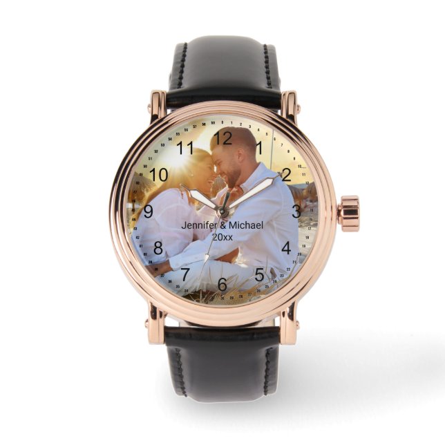 エレガントモダンミニマルカップル写真カスタム 腕時計 (正面)