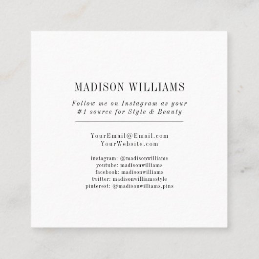 エレガントモダンミニマルシンプル写真ソーシャルメディア コーリングカード (裏面)