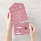 エレガントモダンミニマルダスティピンク オールインワン招待状 (貼ってはがせる)