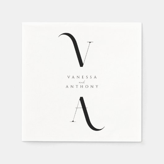 エレガントモダンミニマル白黒結婚ズ スタンダードカクテルナプキン (正面)