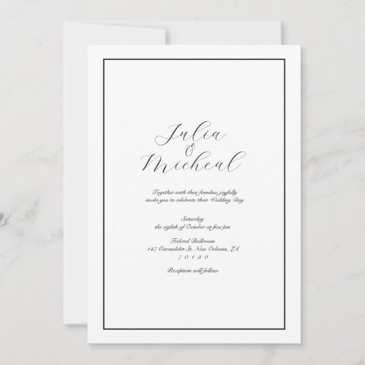 エレガントモダンミニマル白黒結婚ズ 招待状 (正面)