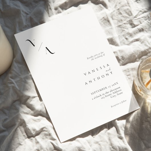 エレガントモダンミニマル白黒結婚ズ 招待状