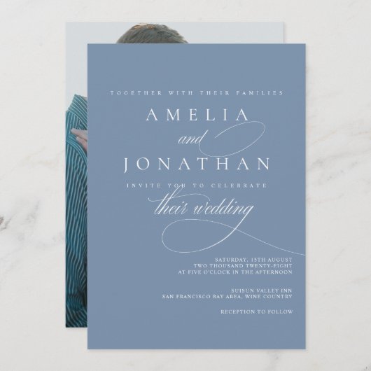 エレガントモダンミニマル結婚スクリプトの起動 招待状 (正面/裏面)