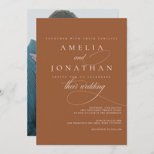 エレガントモダンミニマル結婚スクリプトの起動 招待状 (正面/裏面)