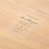 エレガントモダンミニマル結婚ブラック アクリル招待状 (レイダウン)