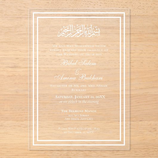 エレガントモダンミニマル結婚派 アクリル招待状 (正面)