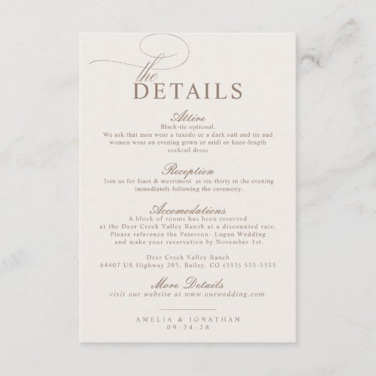 エレガントモダンミニマル結婚・スクリプト詳細 エンクロージャーカード (正面)