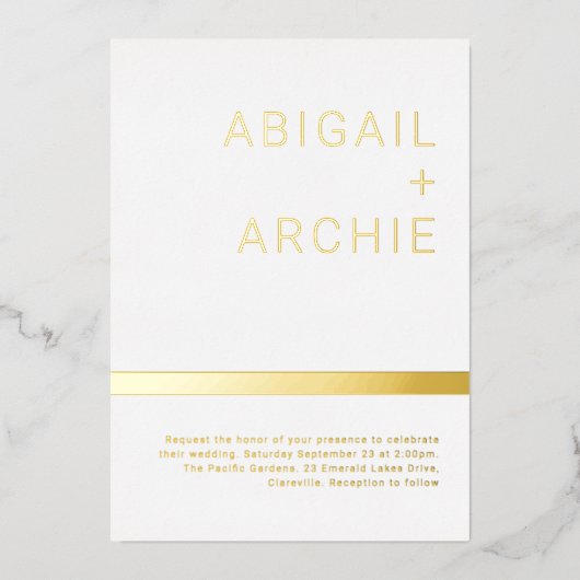 エレガントモダンミニマル金結婚箔 箔招待状 (正面)