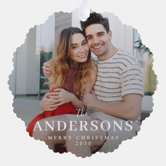 エレガントモダンミニマル |クリスマスカップルの写真 オーナメントカード (裏面)