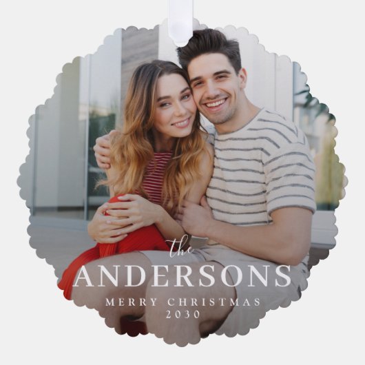 エレガントモダンミニマル |クリスマスカップルの写真 オーナメントカード (正面)
