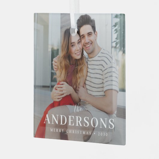 エレガントモダンミニマル |クリスマスカップルの写真 ガラスオーナメント (正面左)