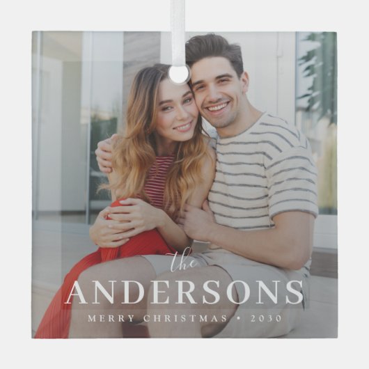 エレガントモダンミニマル |クリスマスカップルの写真 ガラスオーナメント (正面)