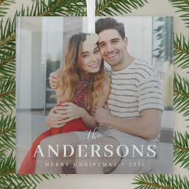 エレガントモダンミニマル |クリスマスカップルの写真 ガラスオーナメント