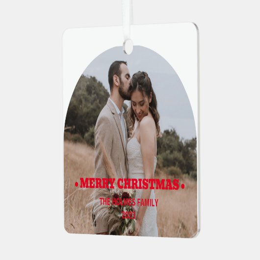 エレガントモダンミニマル |クリスマスカップルの写真 メタルオーナメント (正面左)