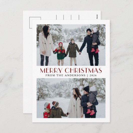 エレガントモダンミニマルChristmas Family 2写真 シーズンポストカード (正面/裏面)