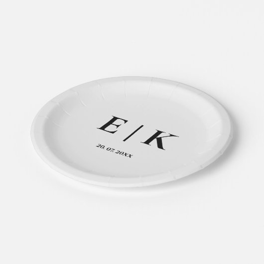 エレガントモダンモノグラシンプルム結婚 ペーパープレート (アングル)