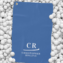 エレガントモダンモノグラムのイニシャル名(青) ゴルフタオル