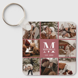 エレガントモダンモノグラムのカップル写真コラージュ キーホルダー