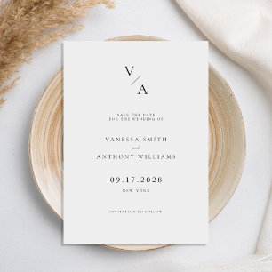 エレガントモダンモノグラム白黒結婚ズ セーブザデート