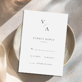 エレガントモダンモノグラム白黒結婚ズ 出欠カード