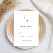 エレガントモダンモノグラム白黒結婚ズ 出欠カード