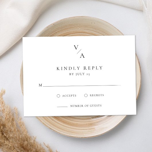 エレガントモダンモノグラム白黒結婚ズ 出欠カード