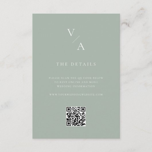 エレガントモダンモノグラム結婚セージ エンクロージャーカード (正面)