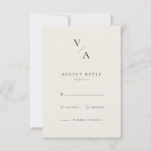 エレガントモダンモノグラム黒とアイボリー結婚ズ 出欠カード (正面)