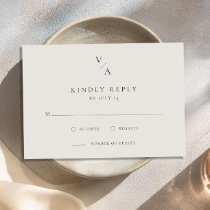 エレガントモダンモノグラム黒とアイボリー結婚ズ 出欠カード