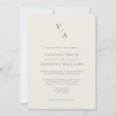 エレガントモダンモノグラム黒とアイボリー結婚ズ 招待状 (正面)