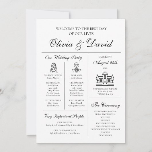 エレガントモダンユニークインフォグラフィック結婚式 プログラム (正面)