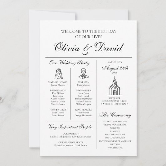 エレガントモダンユニークインフォグラフィック結婚式 プログラム (正面)