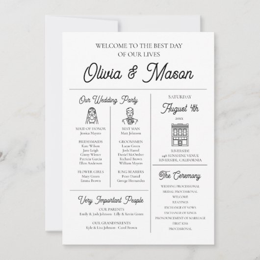 エレガントモダンユニークインフォグラフィック結婚式 プログラム (正面)