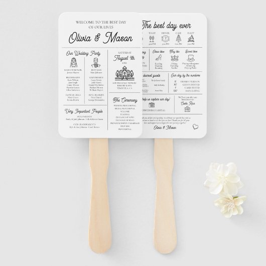 エレガントモダンユニークインフォグラフィック結婚式 プログラム ハンドファン (正面&裏面)