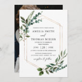 エレガントモダンユーカリ金ゴールド結婚ズ 招待状 (正面/裏面)