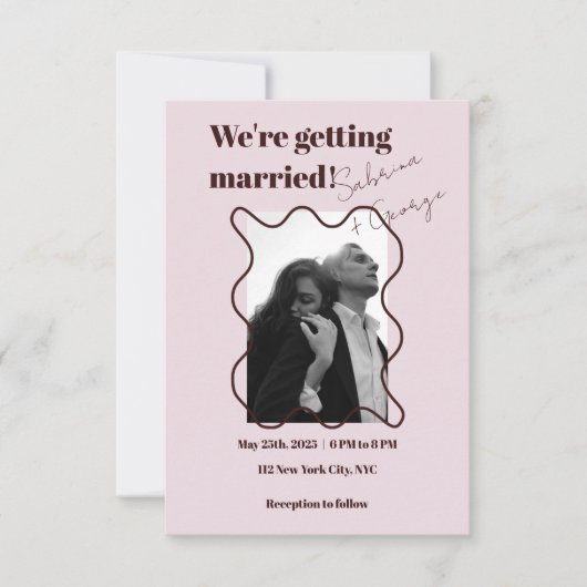 エレガントモダンレトロ写真QRコード結婚 招待状 (正面)