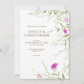 エレガントモダンワイルドフラワーホワイト&ブロンズ結婚ズ 招待状 (正面)