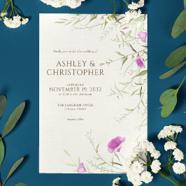 エレガントモダンワイルドフラワー結婚オフホワイト 招待状