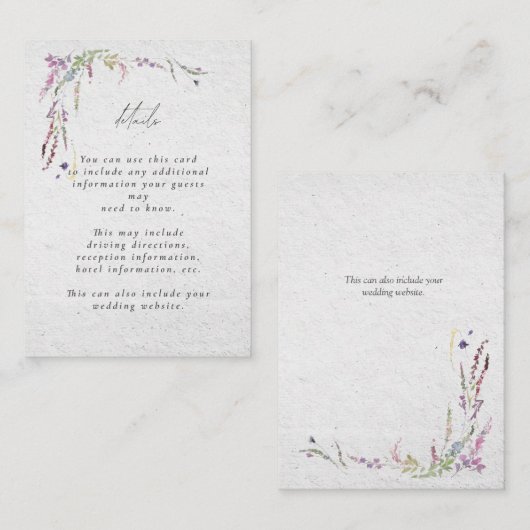 エレガントモダンワイルドフラワー結婚スクリプト エンクロージャーカード (正面/裏面)