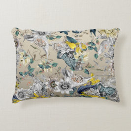 エレガントモダンヴィンテージ金ゴールドグレー黄フローラ アクセントクッション