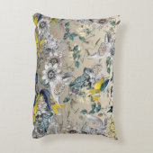 エレガントモダンヴィンテージ金ゴールドグレー黄フローラ アクセントクッション (裏面(縦))