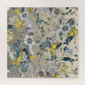 エレガントモダンヴィンテージ金ゴールドグレー黄フローラ ジグソーパズル (横)