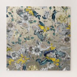 エレガントモダンヴィンテージ金ゴールドグレー黄フローラ ジグソーパズル